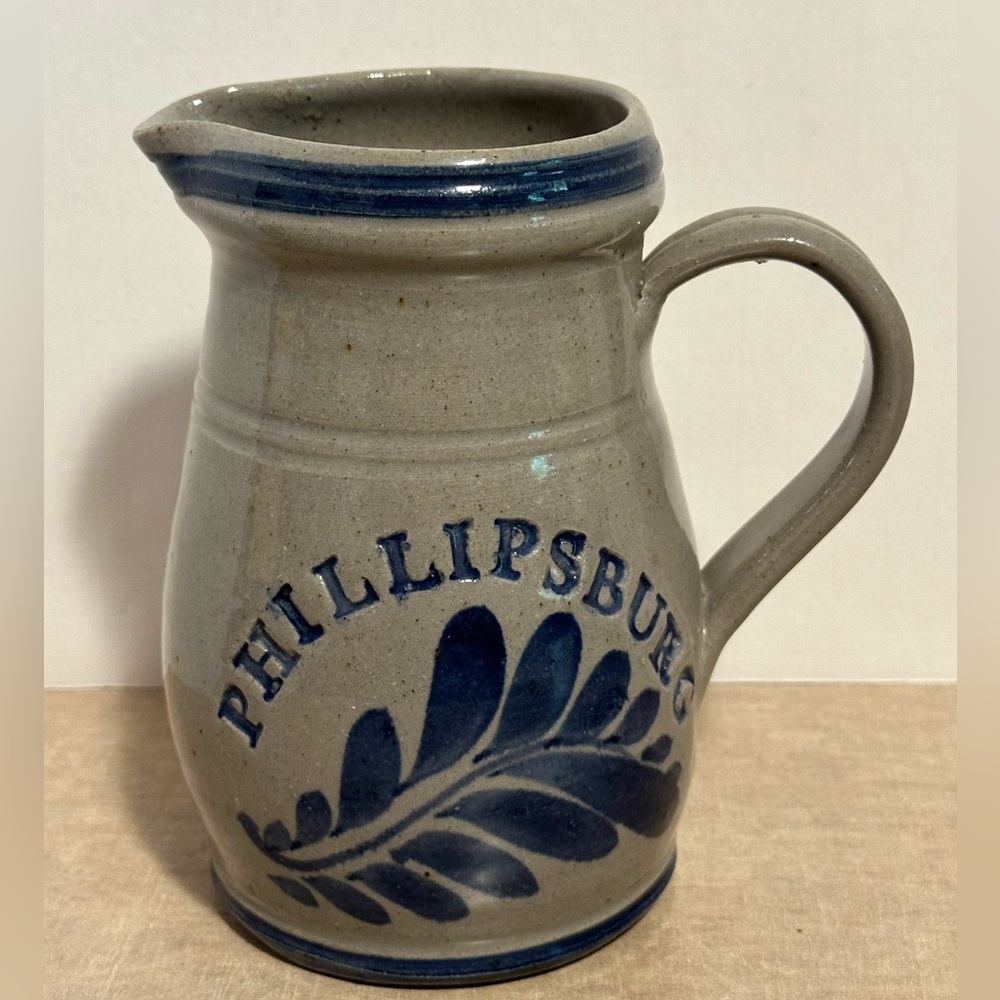 VTG Phillipsburg Salt Glaze Signed Art Pottery Pitcher Stoneware Signed 1997